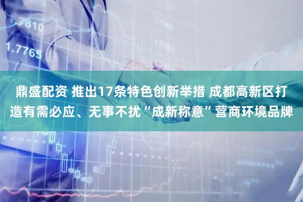 鼎盛配资 推出17条特色创新举措 成都高新区打造有需必应、无事不扰“成新称意”营商环境品牌